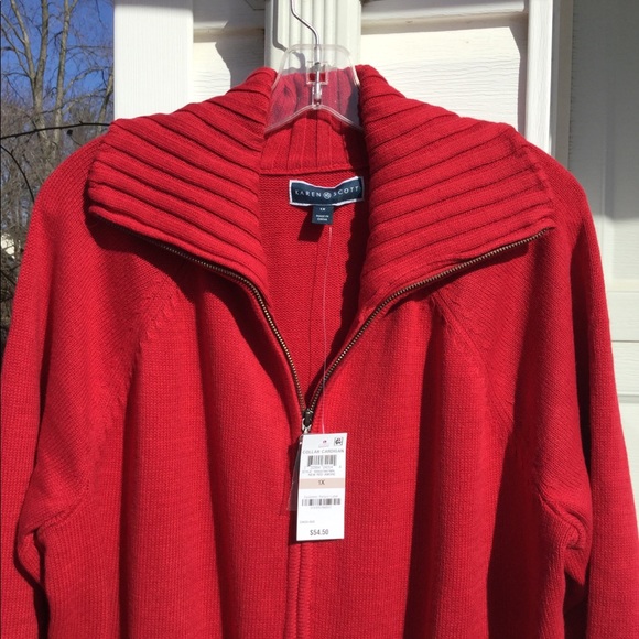 NWT Karen Scott Red Zip Front Cardigan Sweater - Picture 2 of 6